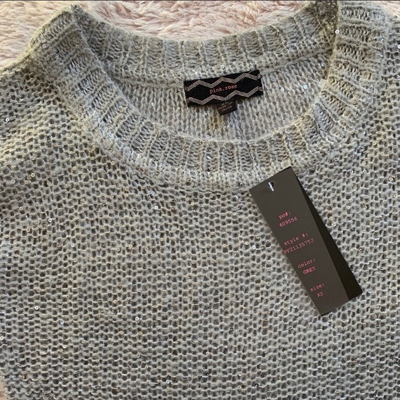 Pink Rose Gray Sequin Open-knit Sweater XS NWT - Picture 4 of 7